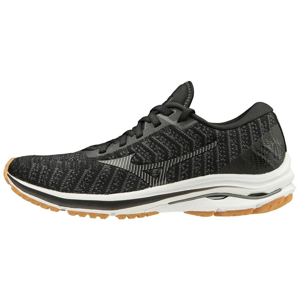 Zapatillas Running Mizuno Wave Rider 24 WAVEKNIT™ Mujer Negras/Gris Oscuro Outlet HAMI-73412